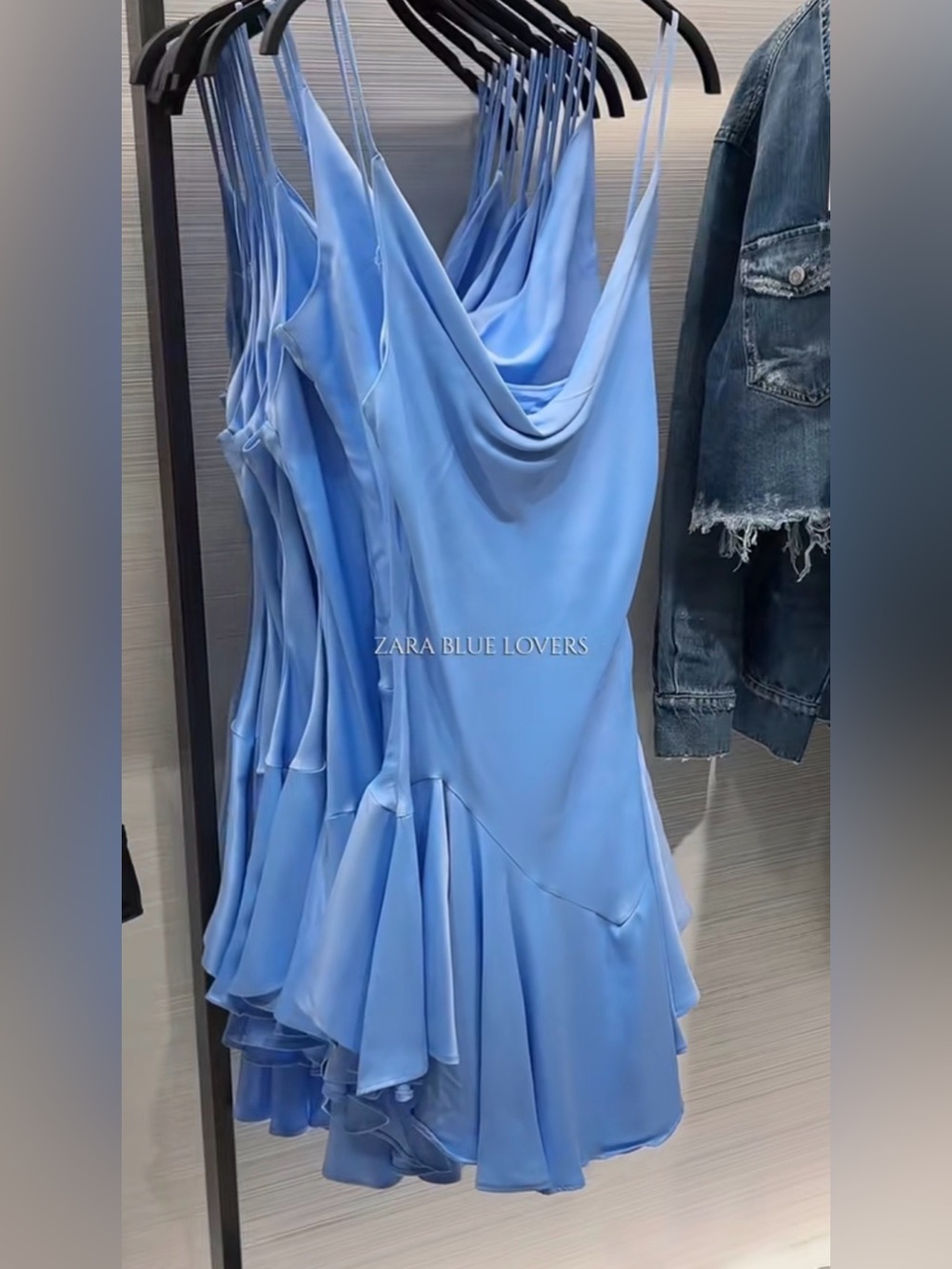 Zara Light Blue Cowl-Neck Midi Slip Dress
